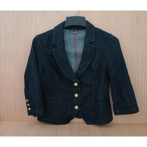 Crop Blazer Denim Jacket Y2K Women's Size 10 Dark Wash Button Up Retro